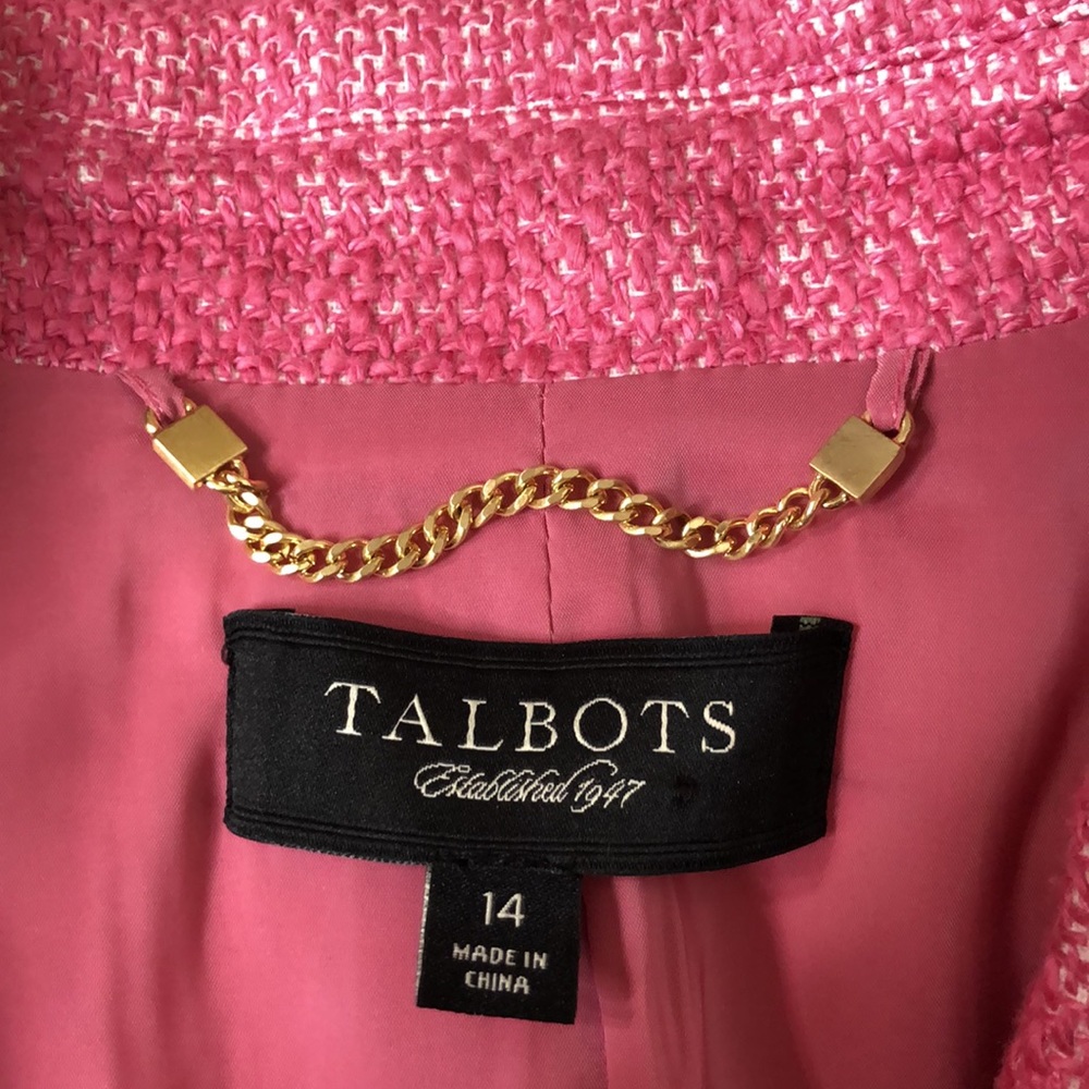 NEW - TALBOTS Cotton/Linen Barbie Pink & White Tweed Button Front Blazer Size 14 - Picture 4 of 7
